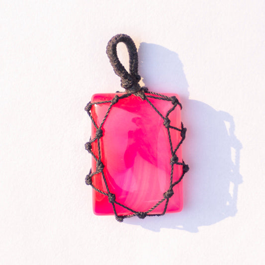 Pink Onyx Crystal Crochet Pendant