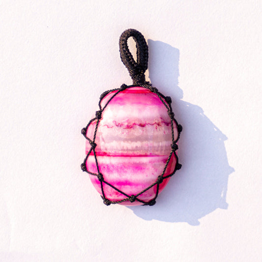 Pink Onyx Crystal Crochet Pendant