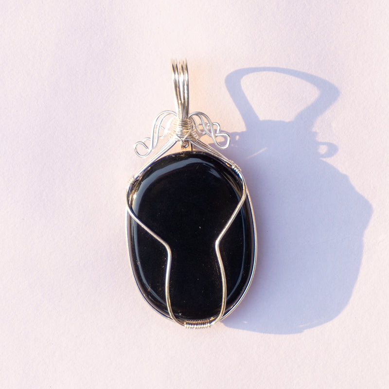 Real Black Onyx Crystal And Stone Necklace Oval Pendant Jewellery