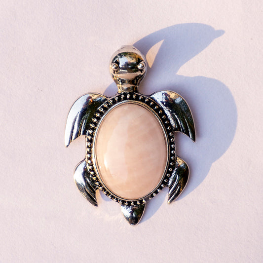 Rose Quartz Crystal Turtle Pendant