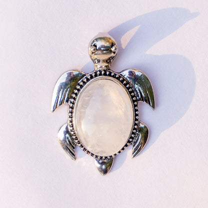 Clear Quartz Crystal Turtle Pendant