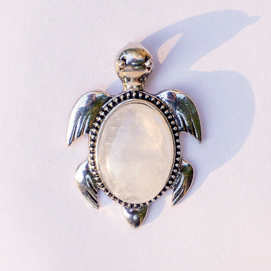 Clear Quartz Crystal Turtle Pendant