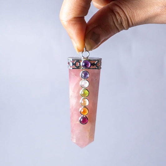 Rose Quartz Crystal Flat Wand Pendant