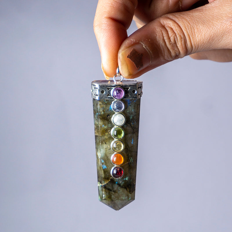 Labradorite Crystal Flat Wand Pendant