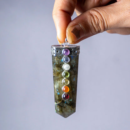 Labradorite Crystal Flat Wand Pendant