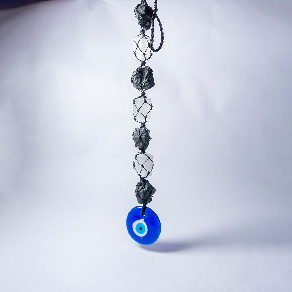 Evil Eye Selenite And Black Tourmaline Hanger