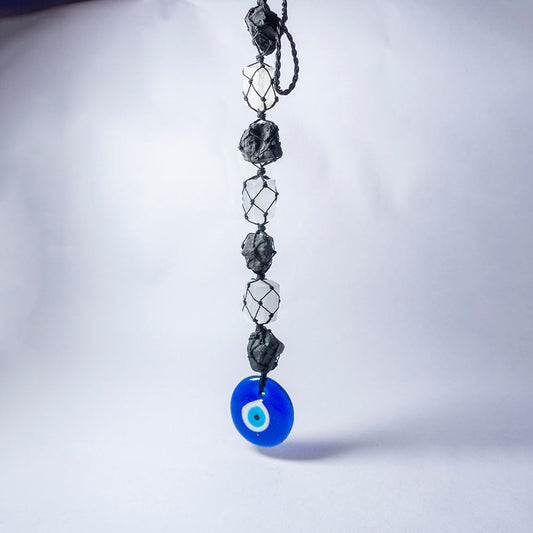 Evil Eye Selenite And Black Tourmaline Hanger