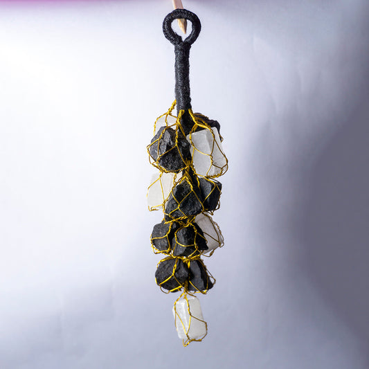 Golden Selenite And Tourmaline Hanger