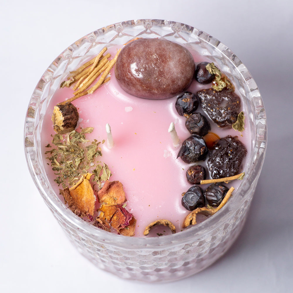 Heart Healer With Strawberry Quartz Intention Candle/Altar Candle/Ritual Candle/Spell Candle