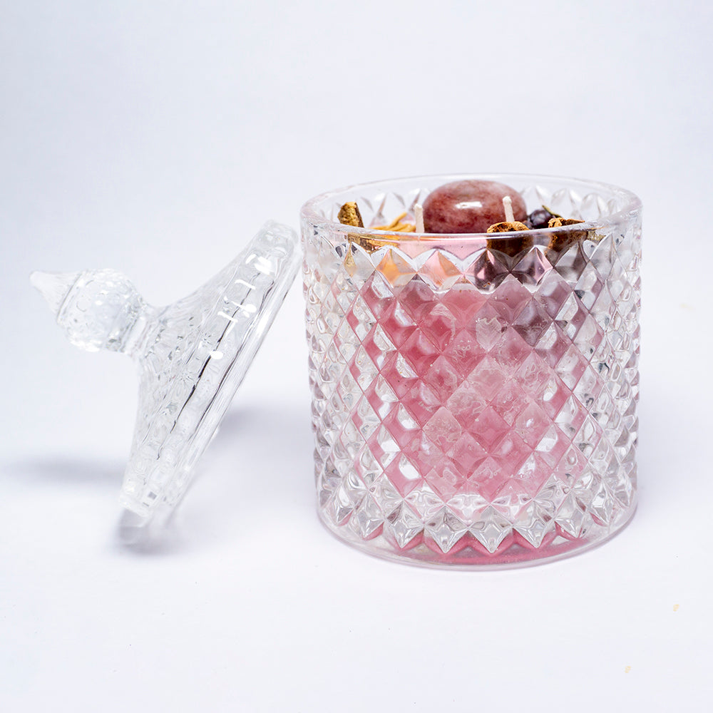 Heart Healer With Strawberry Quartz Intention Candle/Altar Candle/Ritual Candle/Spell Candle