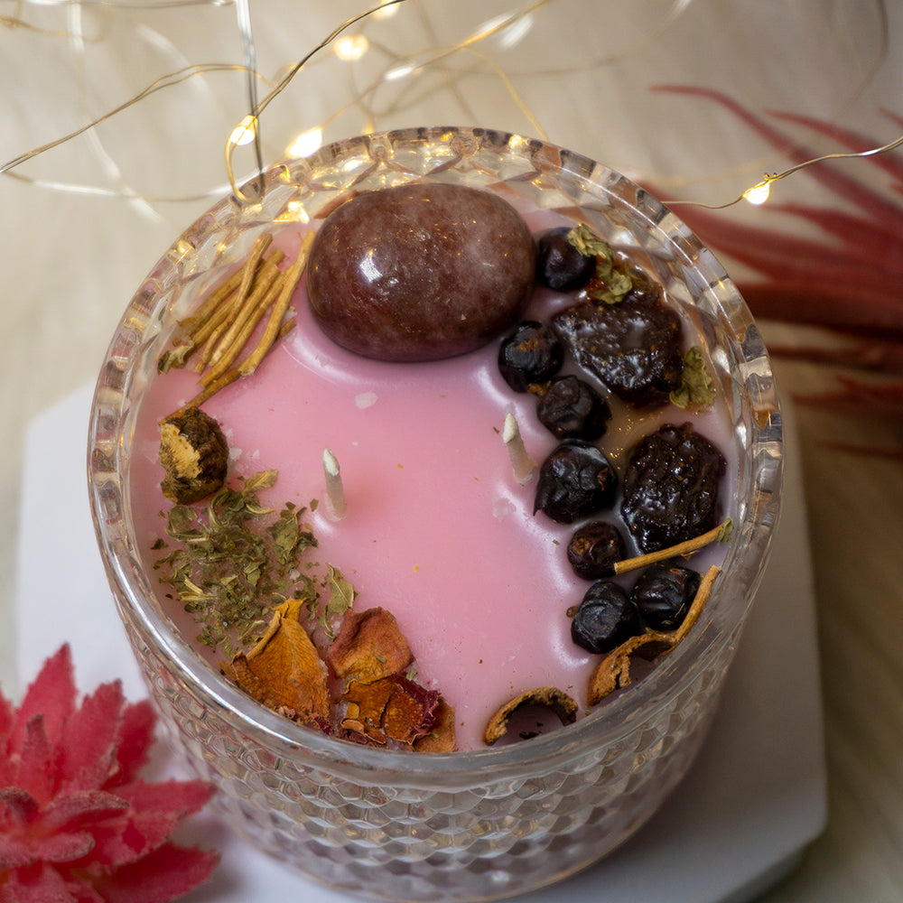 Heart Healer With Strawberry Quartz Intention Candle/Altar Candle/Ritual Candle/Spell Candle