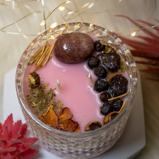 Heart Healer With Strawberry Quartz Intention Candle/Altar Candle/Ritual Candle/Spell Candle
