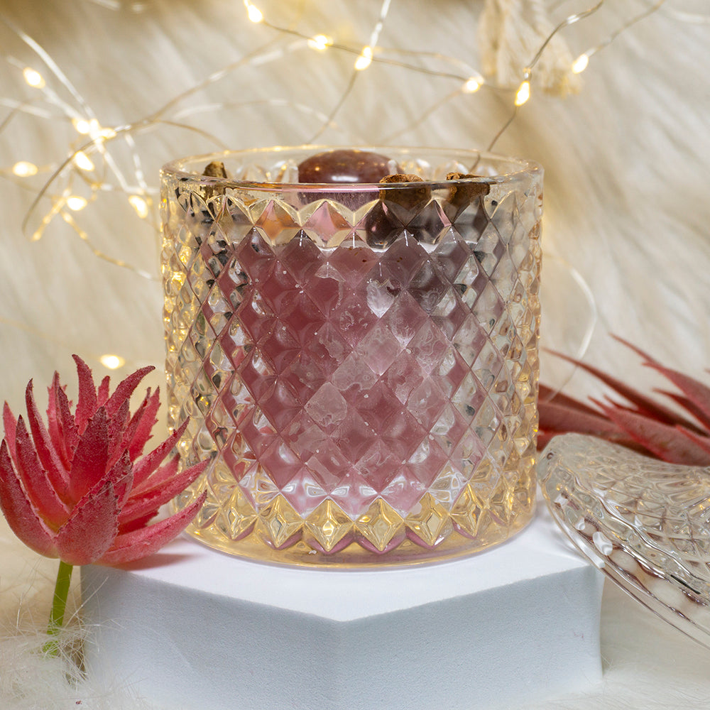 Heart Healer With Strawberry Quartz Intention Candle/Altar Candle/Ritual Candle/Spell Candle