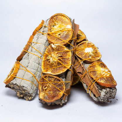 Pack Of 4 - Sage With Orange And Cinnamon Smudge Stick Bundle