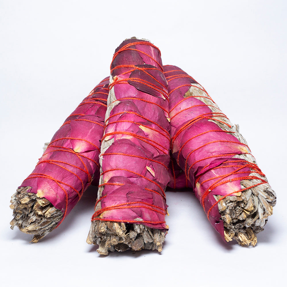 Pack Of 4 -Sage With Rose Smudge Stick Bundle