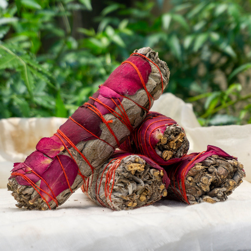 Pack Of 4 -Sage With Rose Smudge Stick Bundle
