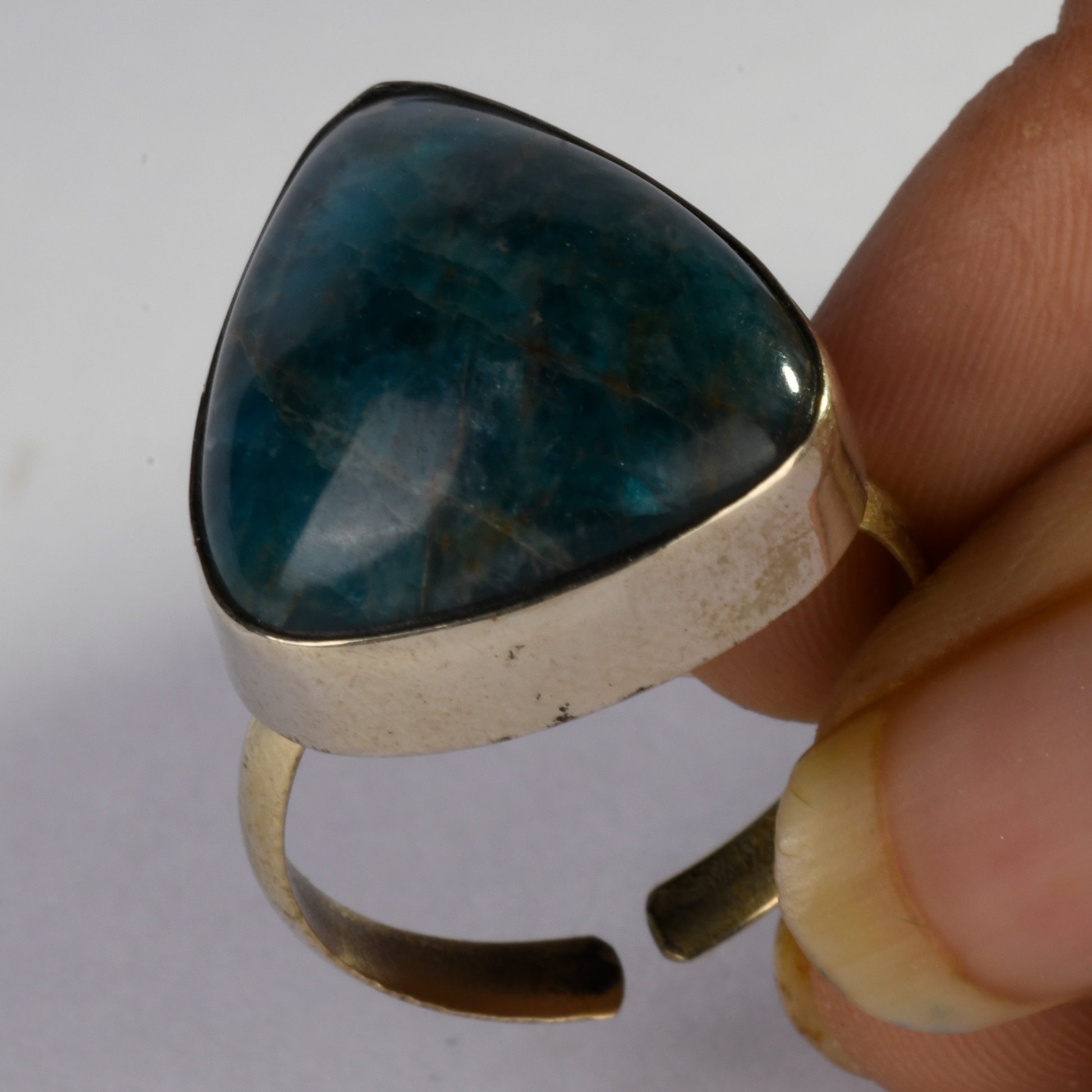 Real Blue Apatite Crystal and Stone Ring Jewellery