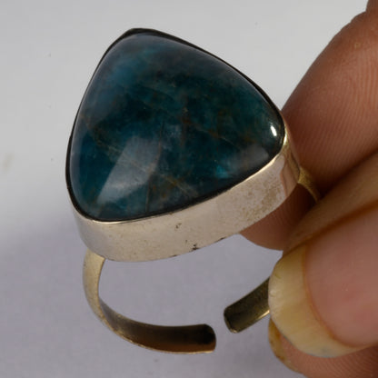 Real Blue Apatite Crystal and Stone Ring Jewellery