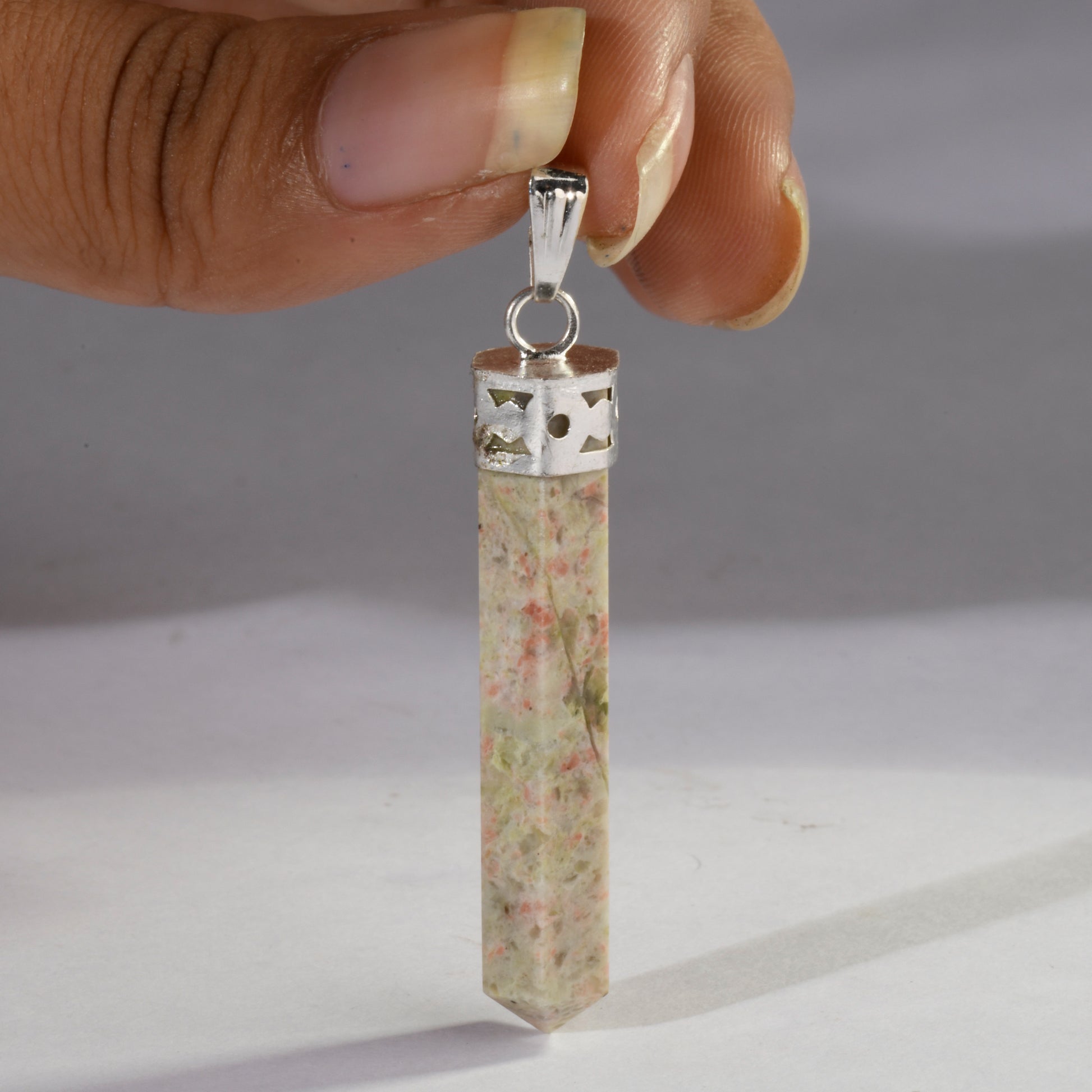 Real Unakite Crystal and Stone Necklace Point Pendant Jewellery