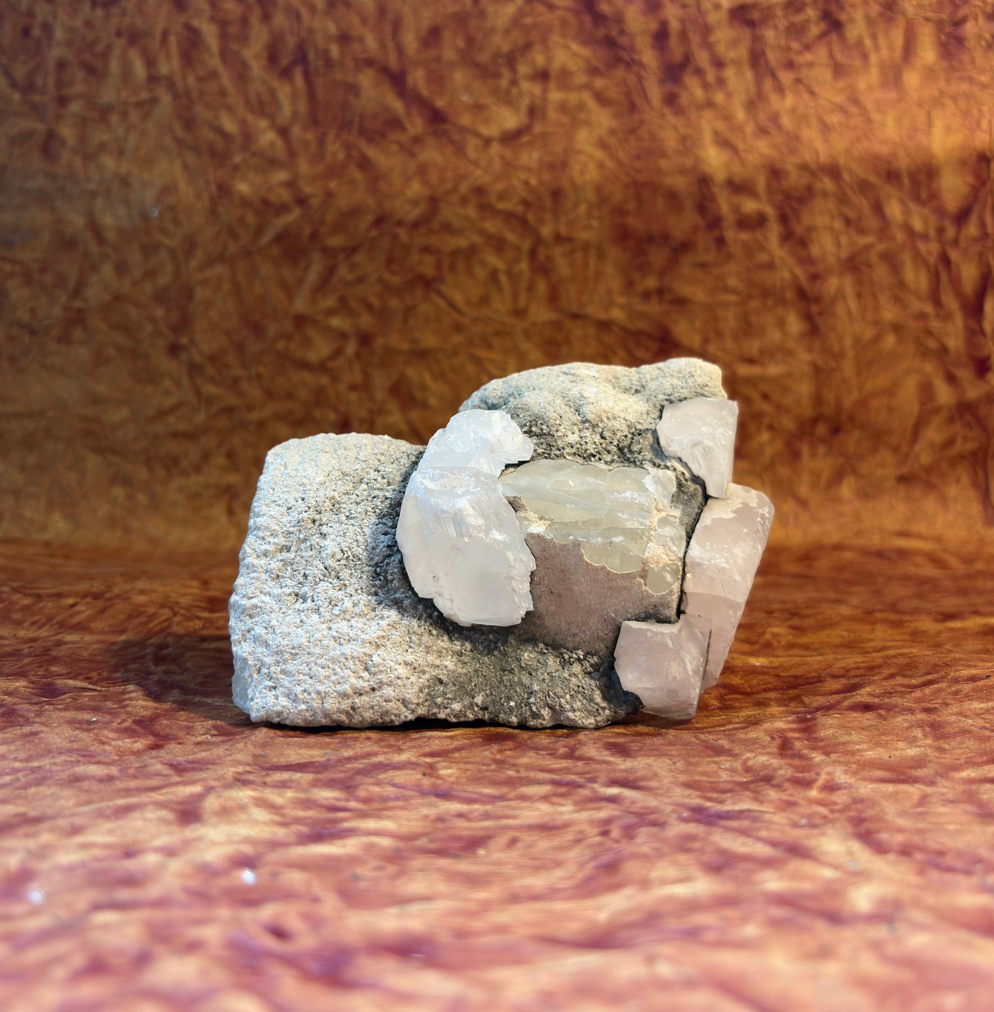 Green Apophyllite with Clear Calcite Geode for heart healing, clarity, and spiritual growth