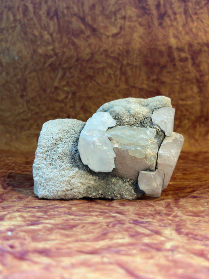 Green Apophyllite and Clear Calcite Geode associated with Heart Chakra healing and emotional renewal