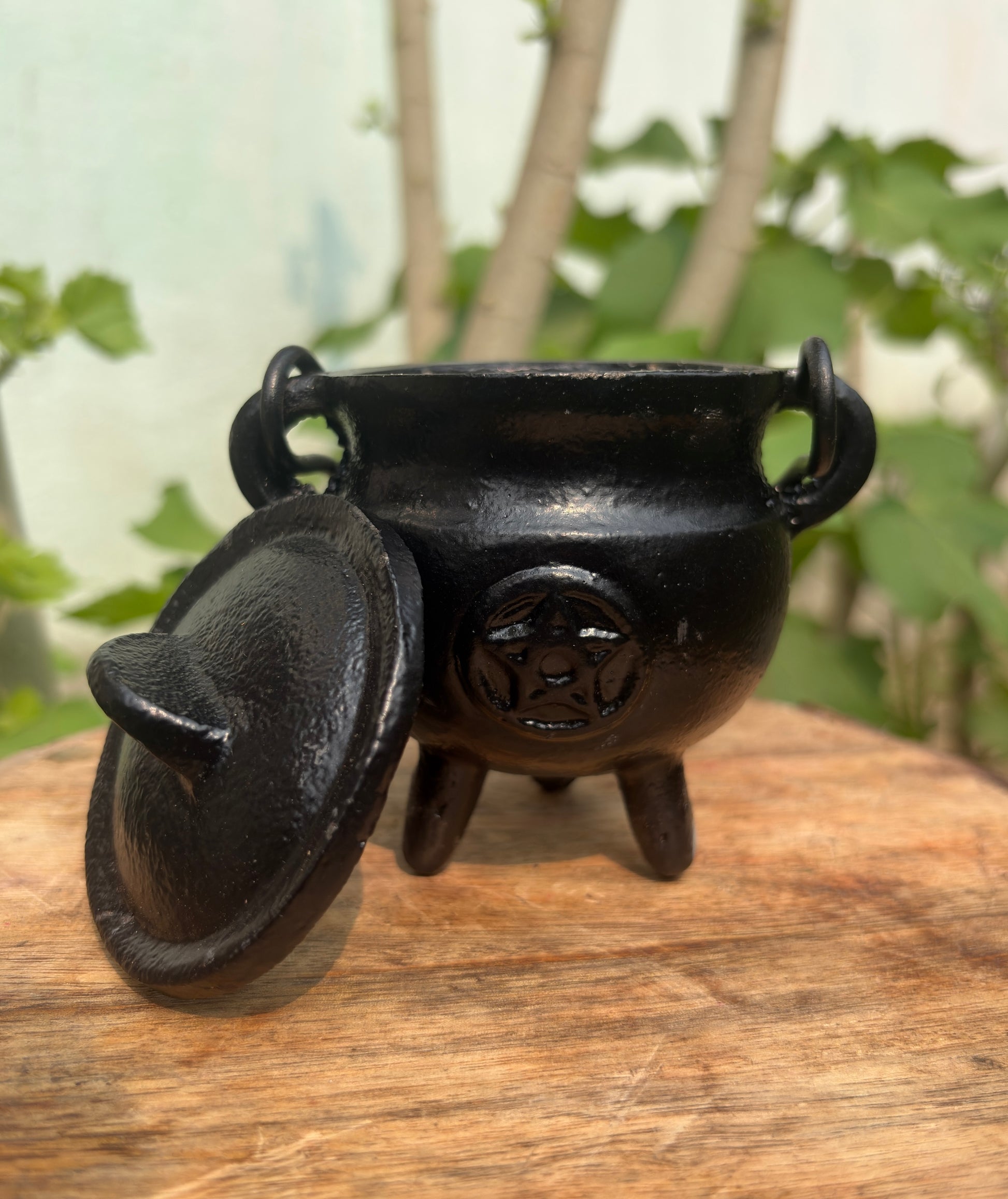 Pentacle cast iron cauldron for burning herbs and spiritual rituals