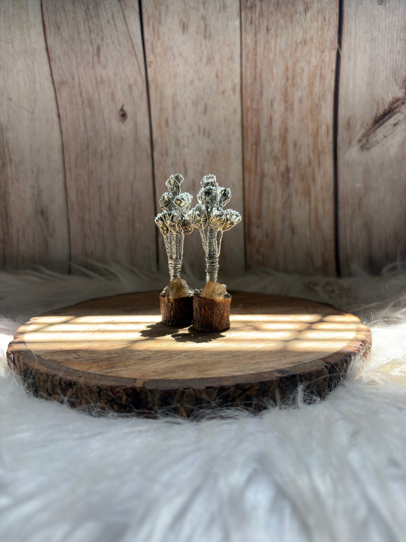 Pyrite crystal tree with raw citrine for wealth abundance and positive energy decor
