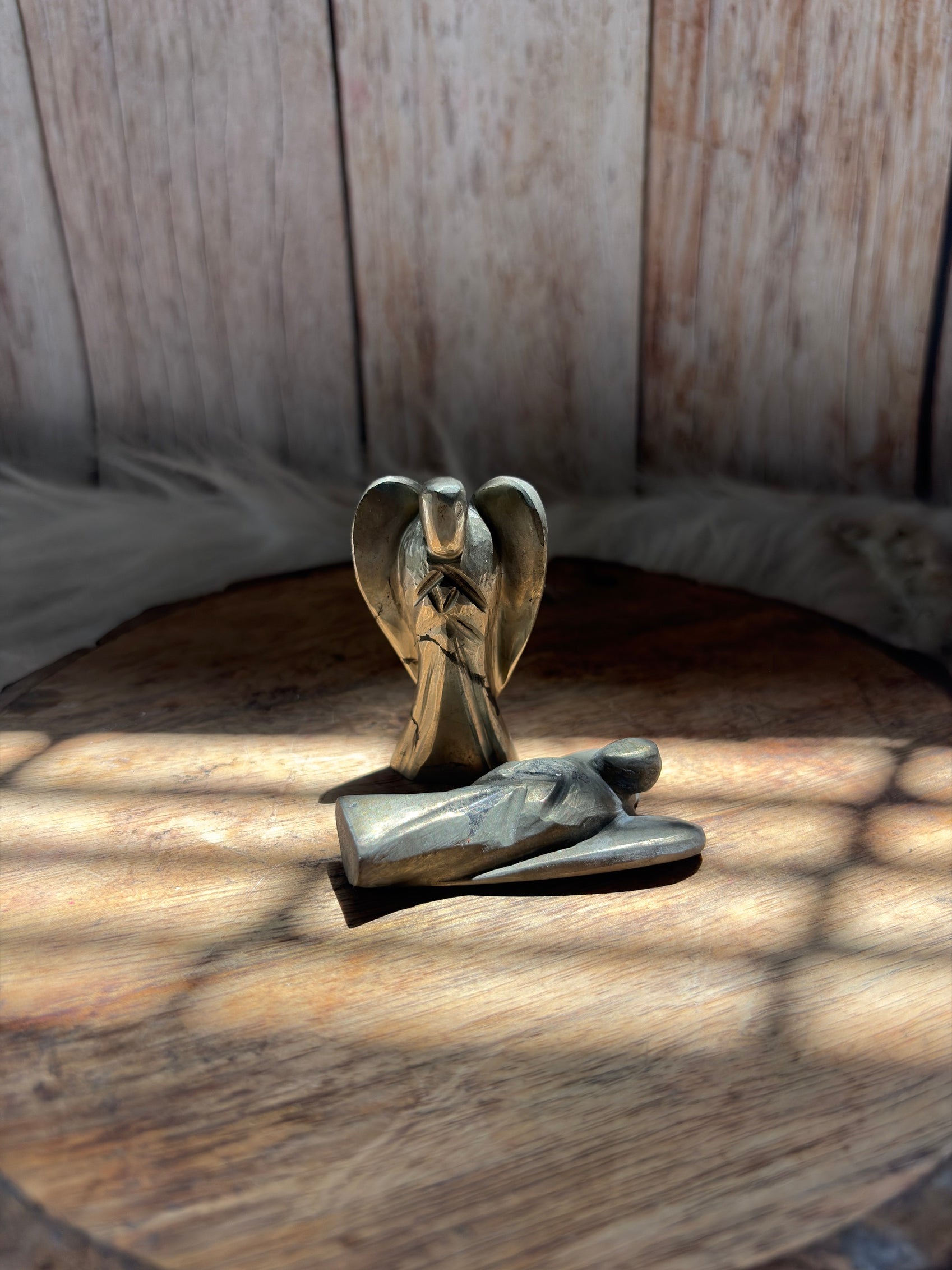 Pyrite crystal angel for wealth protection and positive energy decor