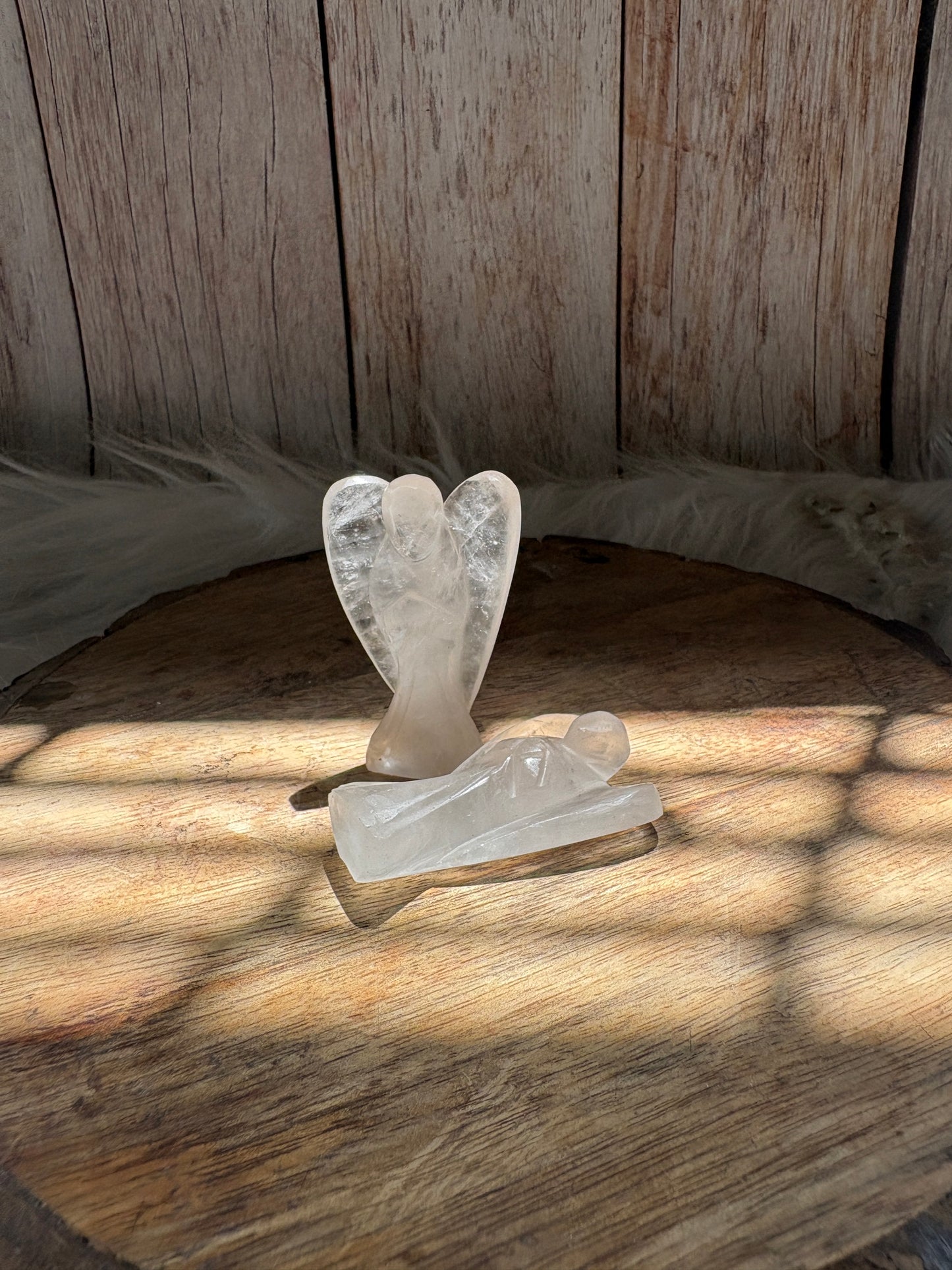 Hand carved clear quartz crystal angel figurine for home and altar decor