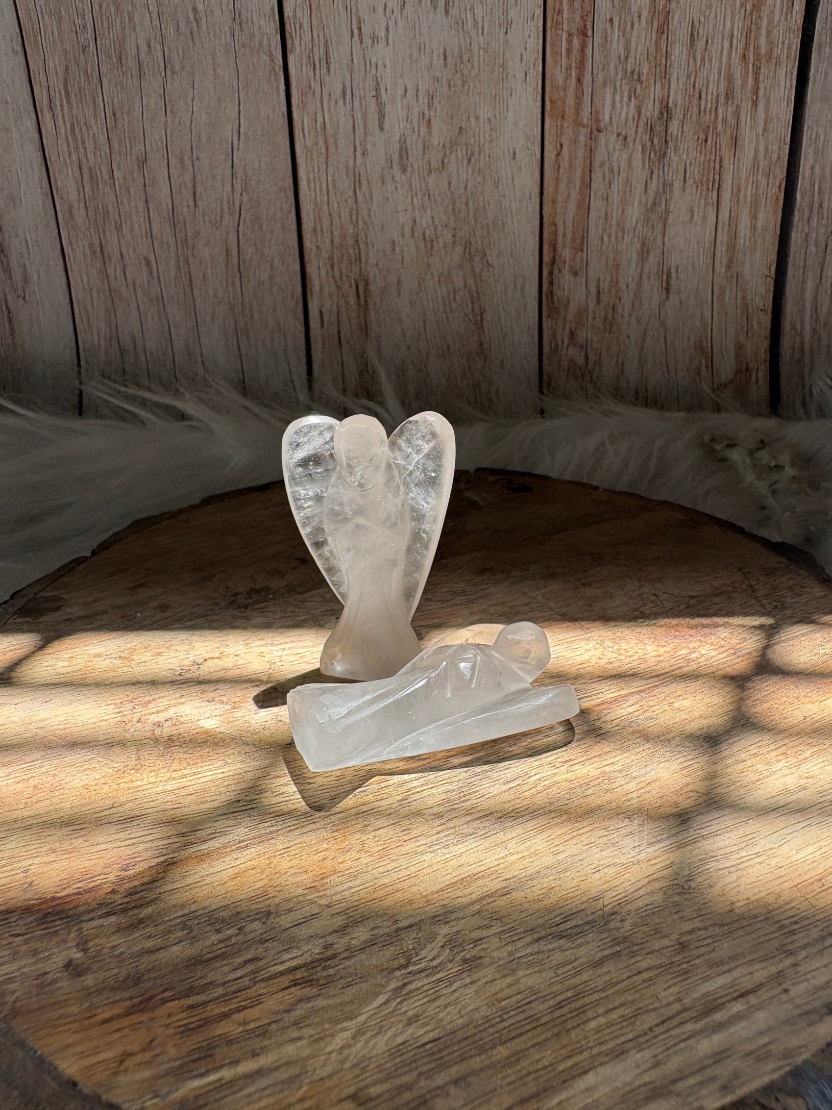 Hand carved clear quartz crystal angel figurine for home and altar decor