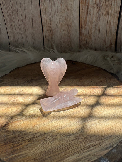 Rose quartz angel wings detail with smooth polished carving
