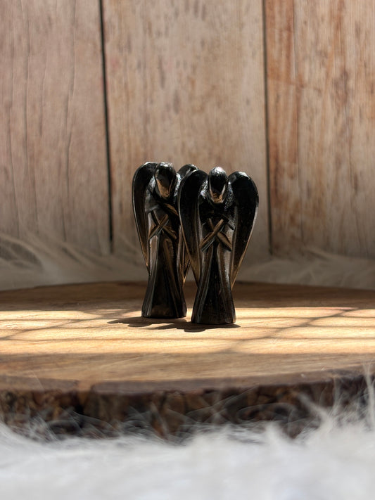 Black tourmaline crystal angel for protection grounding and positive energy