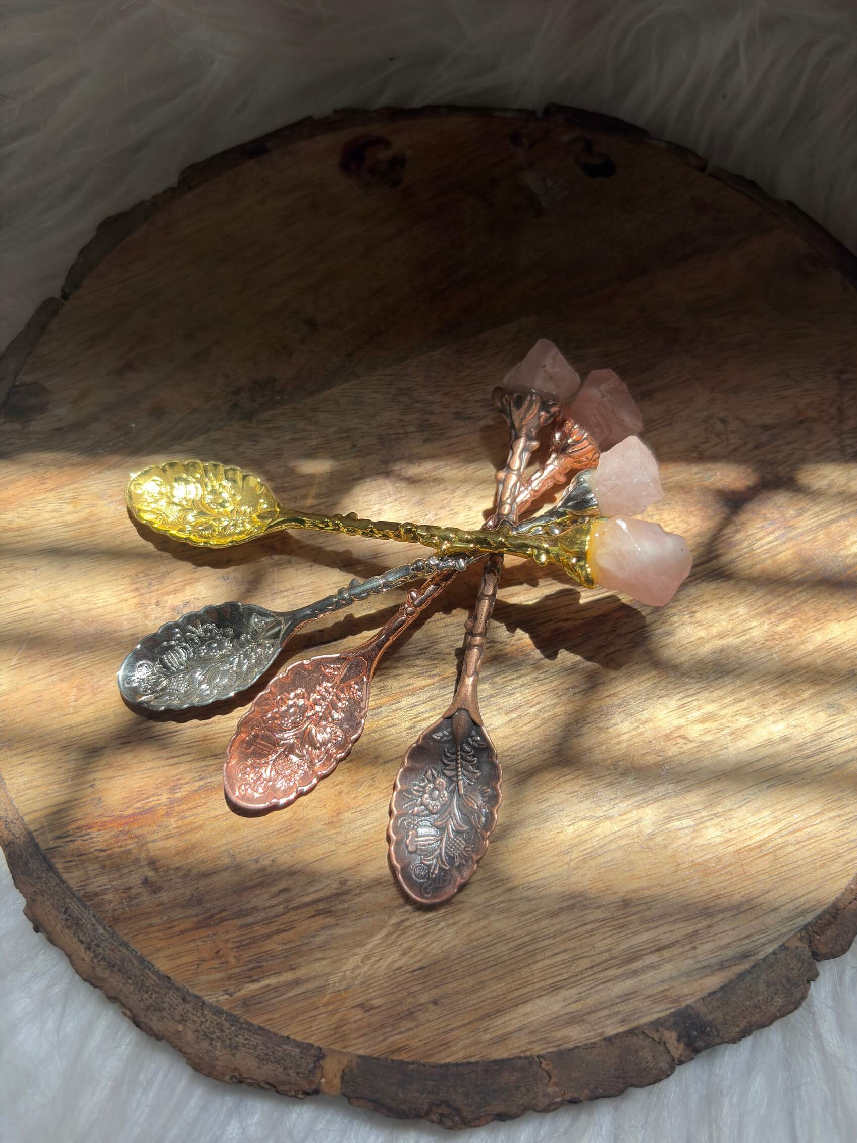Vintage rose quartz crystal spoon for love rituals healing and spiritual use