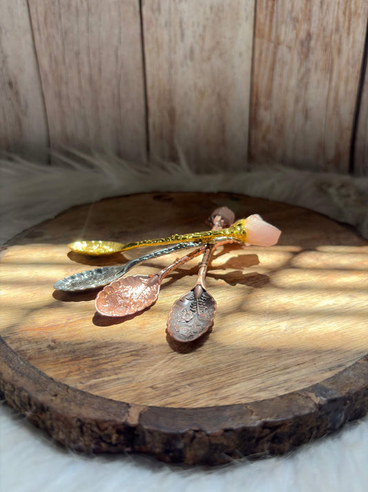 Handcrafted vintage rose quartz crystal spoon for altar and ritual use