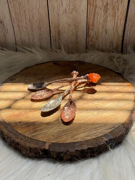 Vintage Carnelian Crystal Spoon for ritual, healing and spiritual use