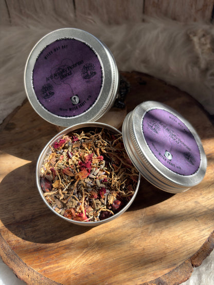 Close up of anti anxiety incense blend showing herbs resin and natural texture
