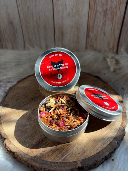 Loose love incense blend with herbs and resins for romantic and spiritual use