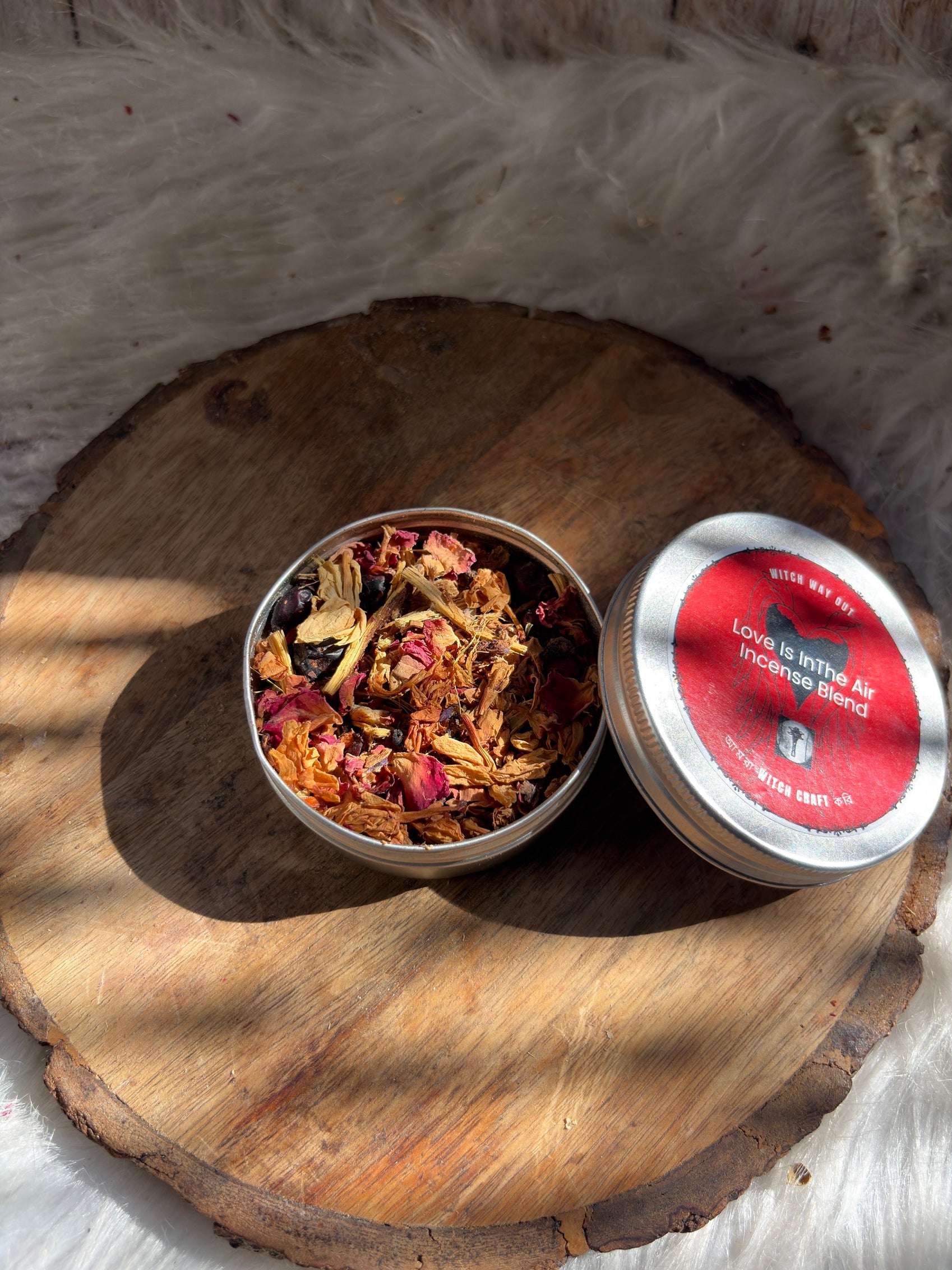 Natural herbal incense blend with floral ingredients for love and attraction
