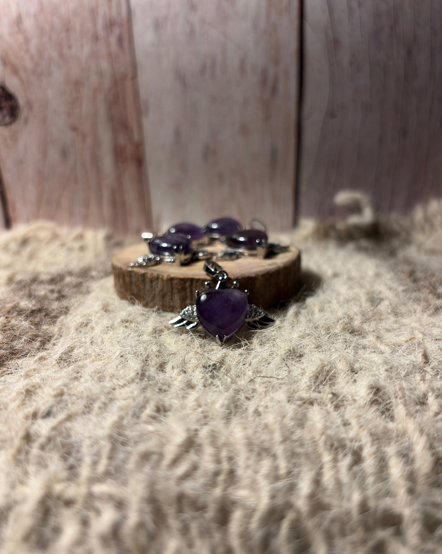 Amethyst Crystal Heart Of Wings Small Pendant for spiritual healing, protection, and inner peace