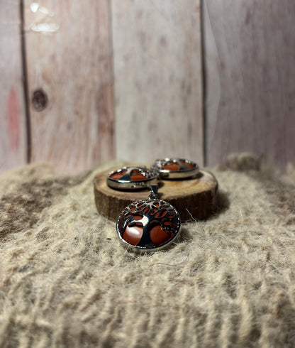 Tree of Life Red Jasper Crystal Pendant for grounding, strength, vitality, and protection