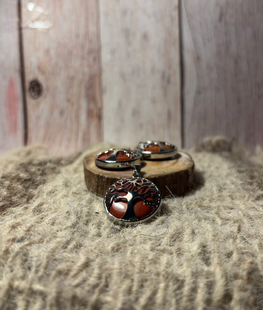 Tree of Life Red Jasper Crystal Pendant for grounding, strength, vitality, and protection