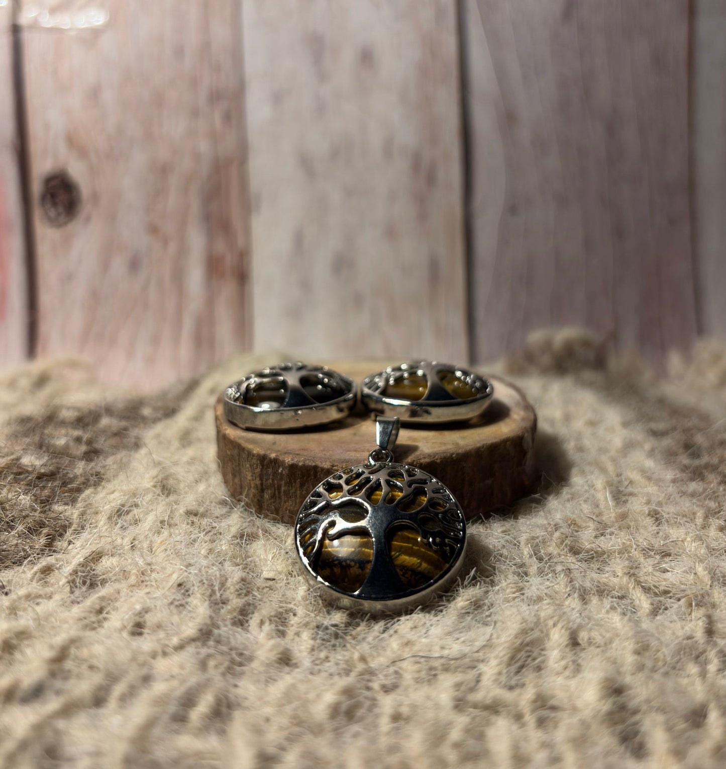 Tree of Life Tiger's Eye Crystal Pendant for abundance, confidence, creativity, and success