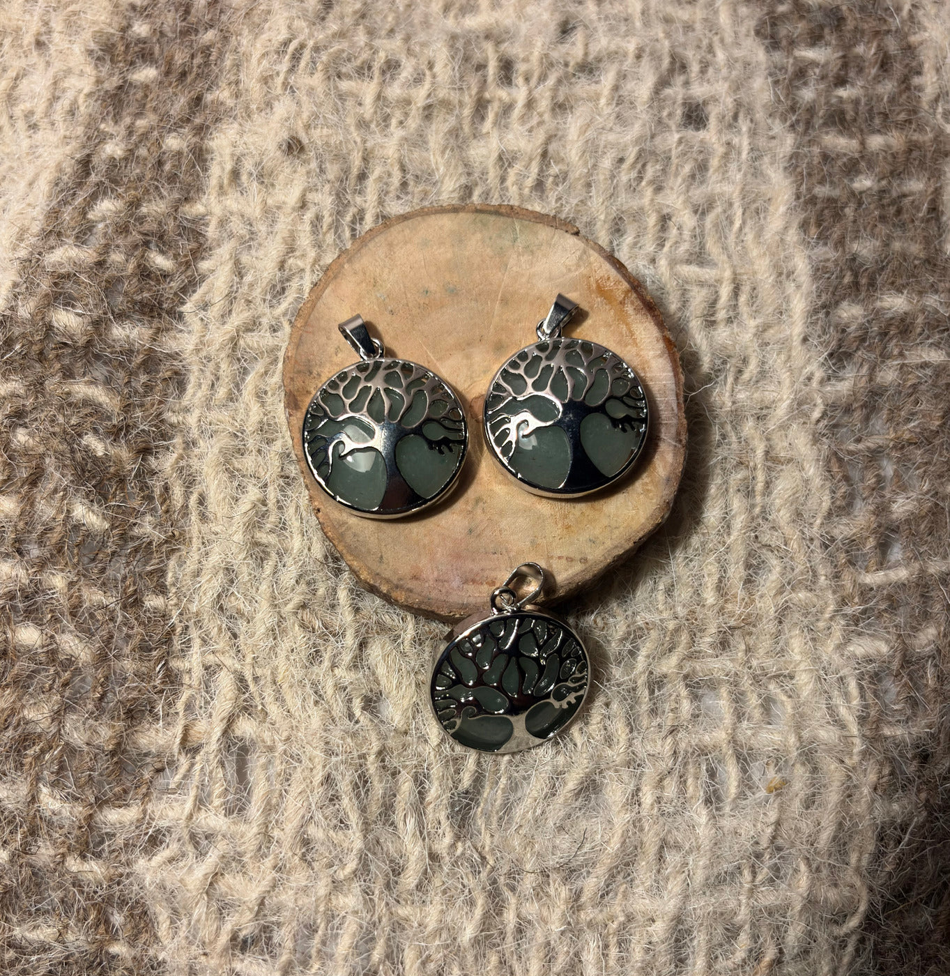 Natural Green Aventurine Tree of Life pendant with polished green gemstone