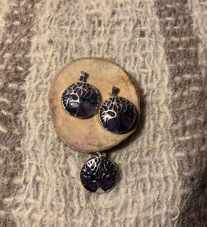 Tree of Life Amethyst Crystal Pendant for protection, intuition, and spiritual growth