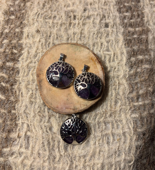 Tree of Life Amethyst Crystal Pendant for protection, intuition, and spiritual growth
