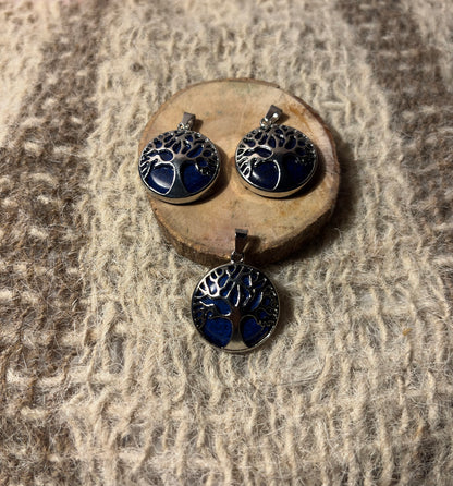 Natural Lapis Lazuli Tree of Life pendant with deep blue gemstone and pyrite flecks