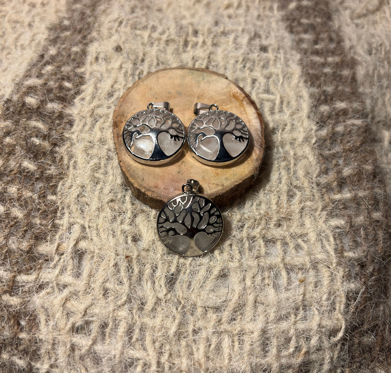 Tree of Life Clear Quartz Crystal Pendant for healing, clarity, chakra balancing, and spiritual growth