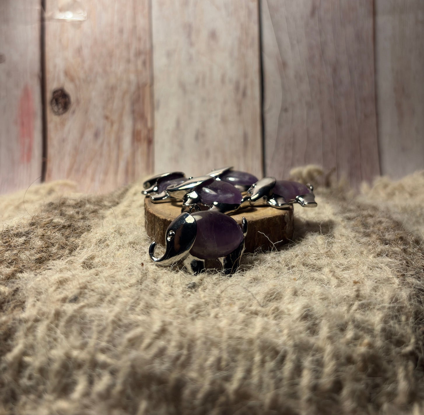 Amethyst Crystal Elephant Pendant for protection, intuition, spiritual growth, and emotional healing