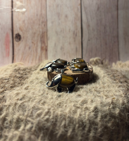Tiger's Eye crystal elephant necklace for courage, prosperity, and personal power