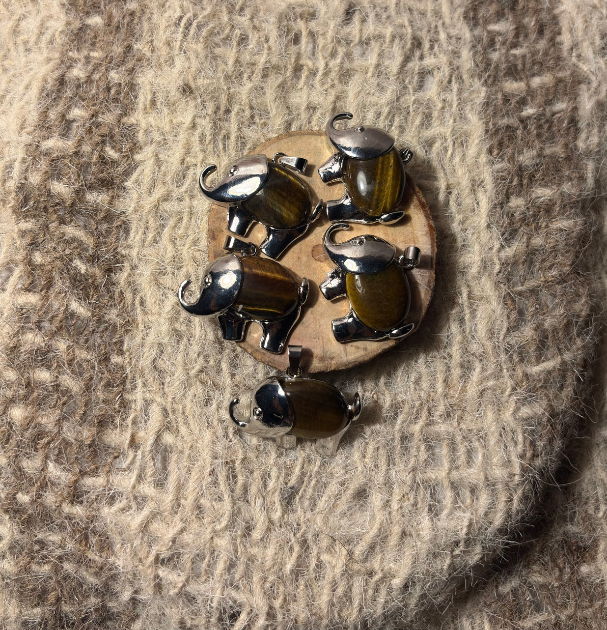 Tiger's Eye Crystal Elephant Pendant for confidence, abundance, prosperity, and success
